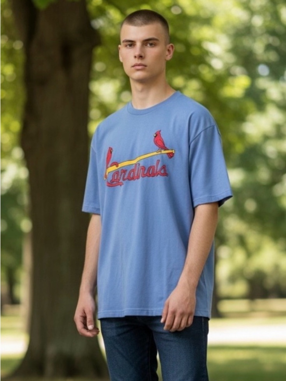 Majestic Sky Blue Cardinals Graphic Tee size M